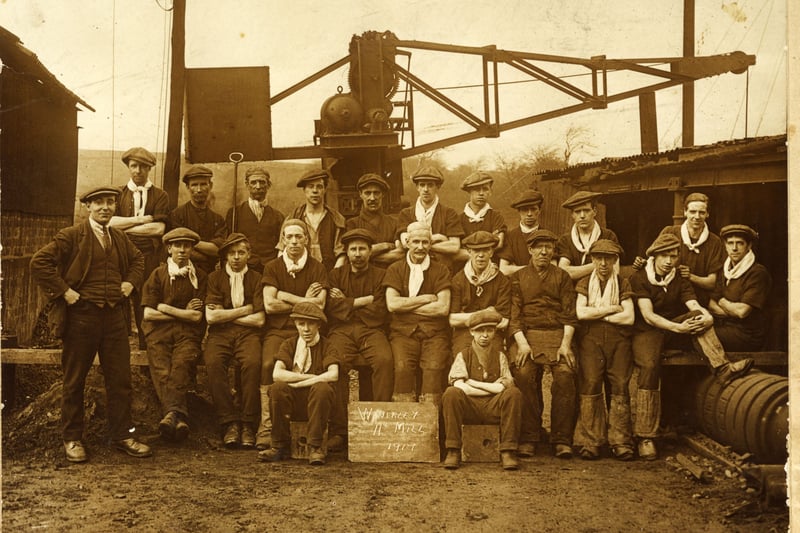 Workers at the Waverly Steelworks pose for a picture - steel mill work was a protected job for the war effort, meaning the men were expected to continue their work rather fight on the front lines - many of these young men would have brothers, friends, family, and even fathers in some cases fighting on the western front when this photo was taken.