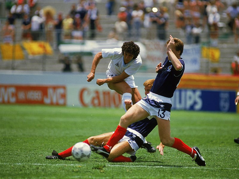 A play-off win against Australia sent the Scots to their fourth successive World Cup in Mexico in 1986. There was little for the Tartan Army to cheer though - their team ended up at the bottom of their group after losing 1-0 to Denmark, 2-1 to West Germany, and salvaging a single point with a 0-0 draw to Uruguay (pictured). They were the only team in their group not to proceed to the knock-out stages.