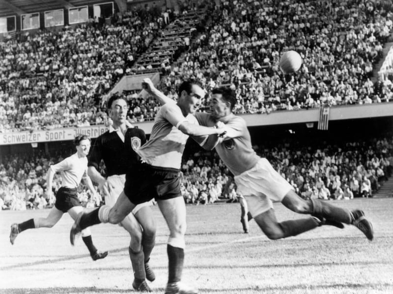 Scotland missed the first three World Cups due to not being members of FIFA, then withdrew from the 1950 competition despite qualifying - as SFA chair George Graham insisted his team would only travel to Brazil if they won the Home Championship (they came second to England). They made their debut in Switzerland but crashed out in the group stages with a 1-0 defeat to Austria followed by a 7-0 drubbing at the hands of Uruguay (pictured).