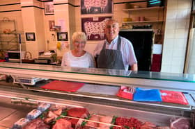 Keith Bowyer and wife Jackie, both aged 68, on their last day of trading at DH Bowyer & Sons butchers in Lodge Moor, Sheffield