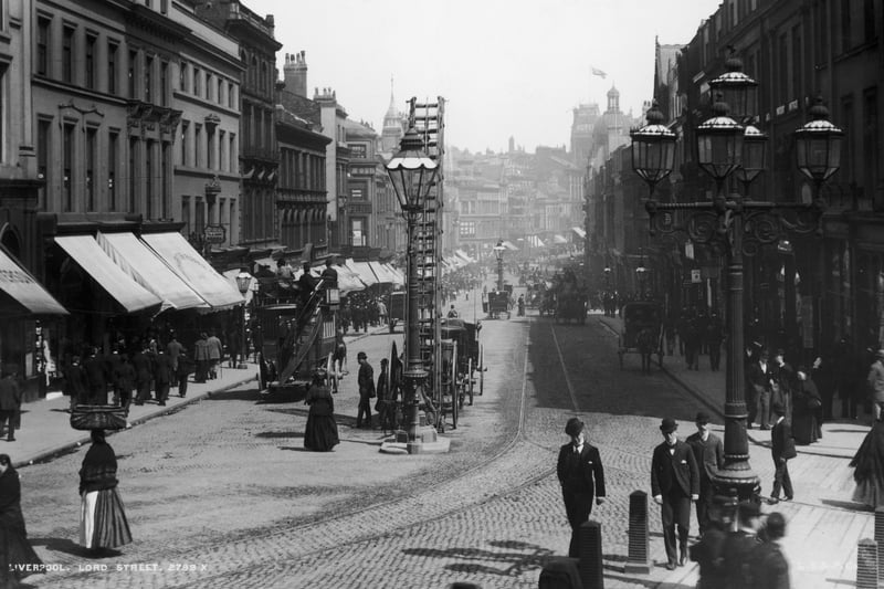 Lord Street in Liverpool, circa 1900. 