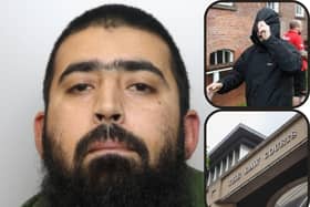 Convicted rapist Mohammed Imran Ali Akhtar has today (Tuesday, October 17, 2023) pleaded guilty to multiple sex offences. Left: pictured in custody; right: arriving at Sheffield Magistrates' Court in 2018 