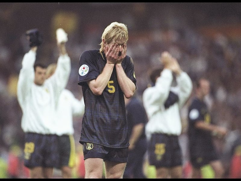 If any major tournament typifies the trials and tribulations the national team puts the Tartan Army through, it's probably Euro 96. Hosted by England, Scotland were drawn in the Auld Enemy's group, creating a massive amount of hype before a ball was kicked. It started better than usual, with a 0-0 draw against the Netherlands, before a tight 2-0 loss to England (pictured) decided by a piece of individual genius from Paul Gasgoigne. A 1-0 win against Switzerland left Scotland joint second on points with the Netherlands, and also level on goal difference, only to go out on goals scored. Pure torture.