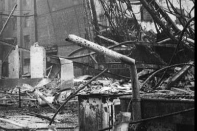  Bomb damage to a building belonging to the Singer Manufacturing Company sustained during the Clydebank Blitz of March 14, 1941.