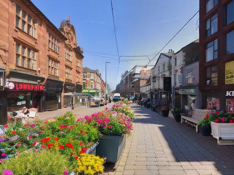 West Street, Sheffield, as it would look if cars were sidelined in favour of cyclists and pedestrians, according to an AI-generated image created via the Dutch Cycling Lifestyle app