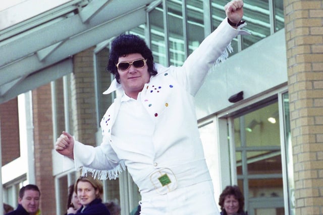 Asda celebrated Elvis's 65th birthday in 2000 with security manager Kevin Wilson getting right into the spirit of it. 