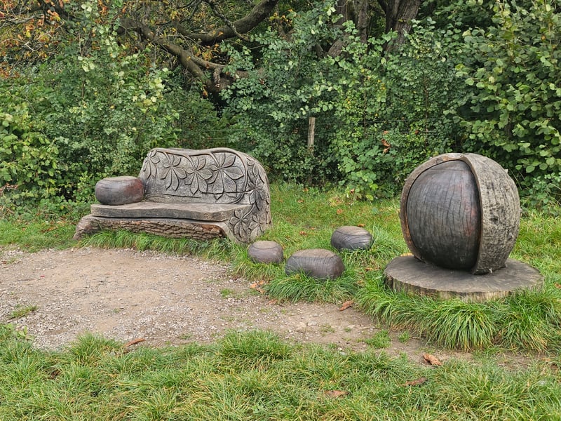 The detailed conker-themed seating area can be found near the entrance to Long Wood and Hermitage Wood and is trackable on Google Maps.