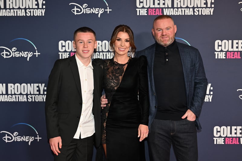 Kai Rooney, Coleen Rooney and Wayne Rooney attend the Liverpool screening of “Coleen Rooney: The Real Wagatha Story” at Everyman Cinema.