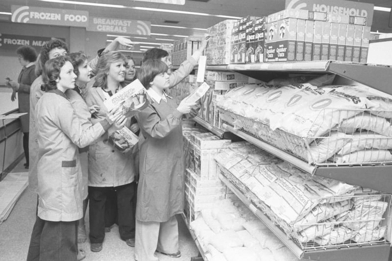A new supermarket in Fulwell - Hintons. Getting ready for the customers in 1978.