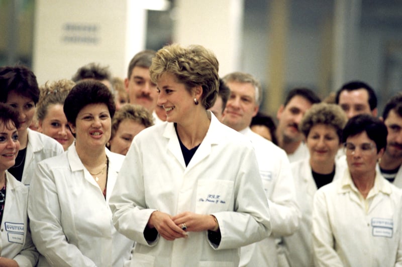 Diana Princess of Wales visiting Interconnection Systems (Plessey) in South Shields 1992 (Newcastle Libraries)