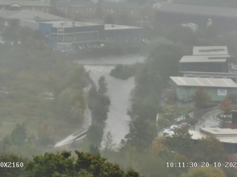 The Brightside weir on the River Don in Sheffield, during Storm Babet. Photo: Sheffield WeatherCam @craig_sheff_9 via Twitter