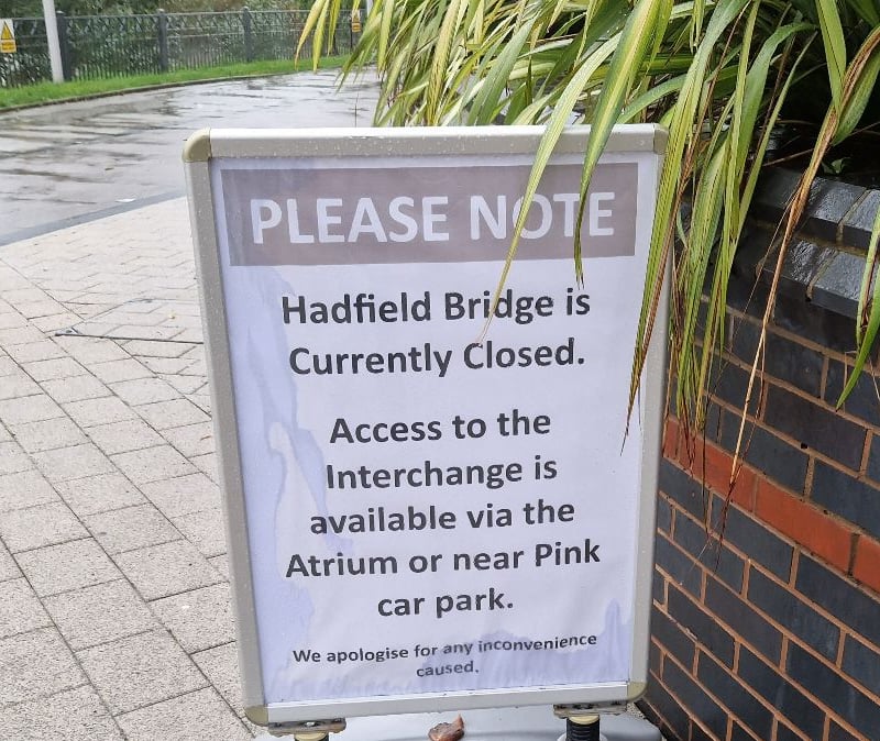 Hadfield Bridge at Meadowhall, Sheffield, closed due to flooding during Storm Babet