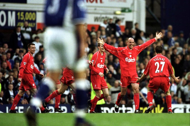 In what was an end-to-end epic, the game saw 12 bookings in what was a classic Merseyside derby. It was then decided in the dying minutes as Gary McAllister’s late free-kick secured a 3-2 victory at Goodison.