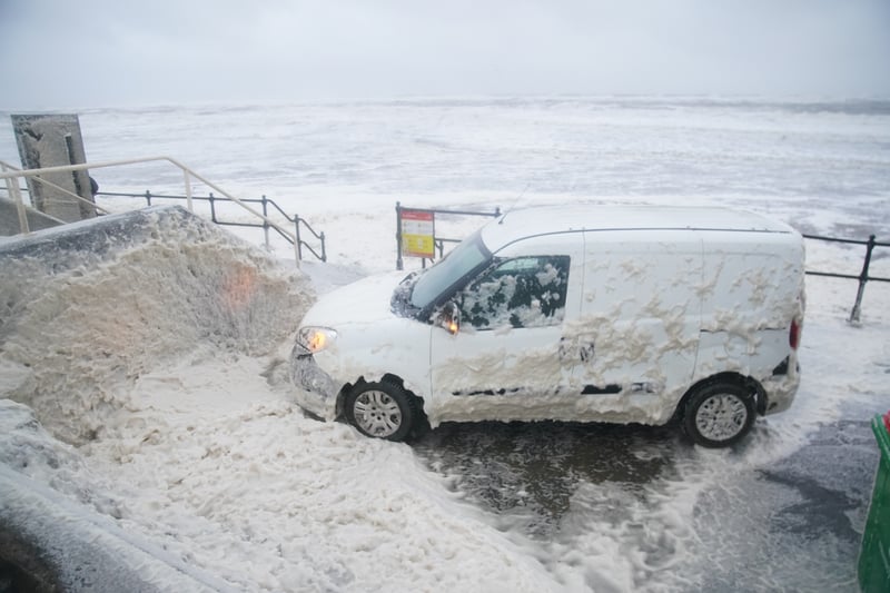Sea foam at Seaburn as Storm Babet hits Sunderland. PA picture.