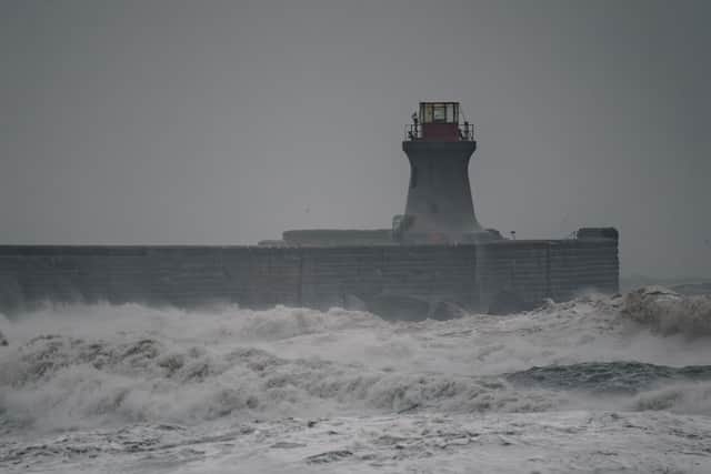 A lighthouse has lost its distinctive dome in Storm Babet, port officials have said.The lighthouse at the mouth of the River Tyne was lashed by strong winds and rough seas overnight on Thursday and into Friday.