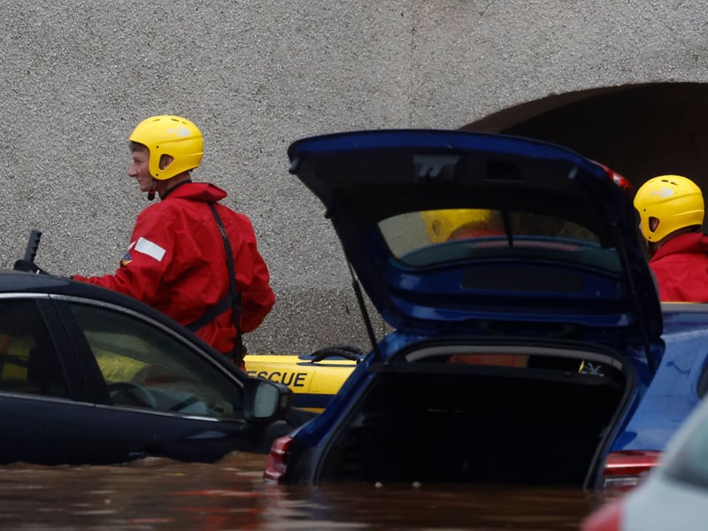 Dozens of cars were flooded by the rising waters.
