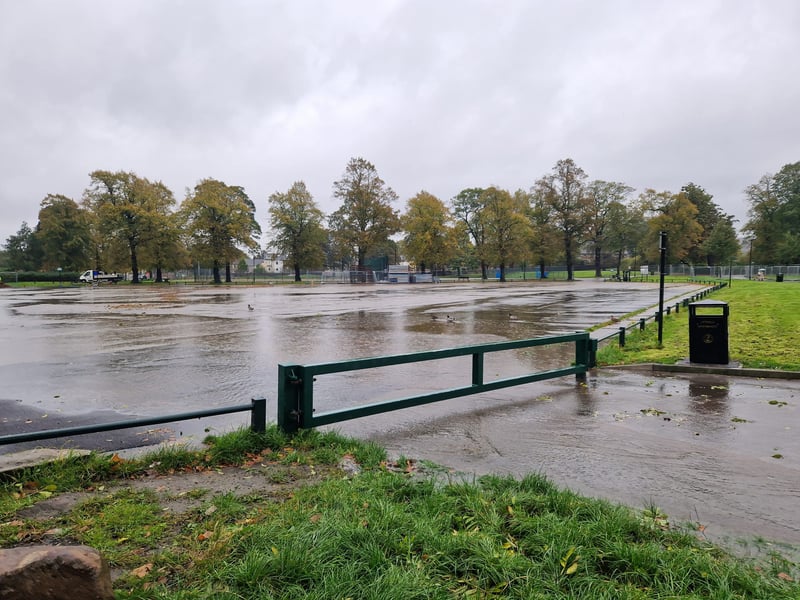 The car park at Hillsborough Park in Sheffield flooded during Storm Babet
