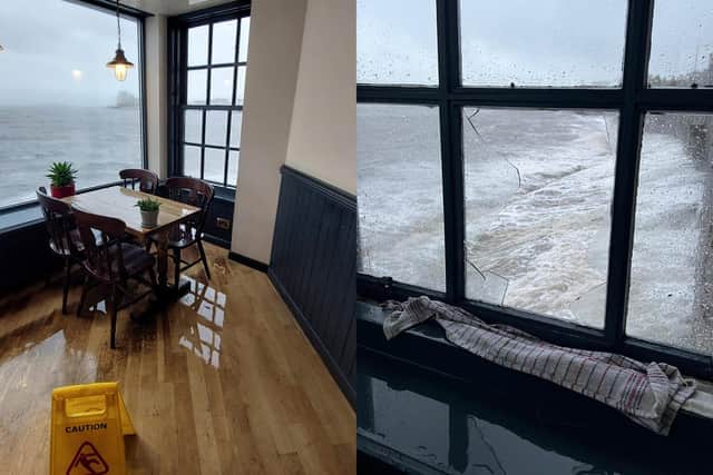 The damage at Old Chain Pier included broken windows and flooding, with the owner expecting the repair bill to be thousands of pounds.