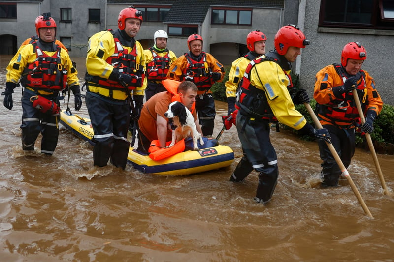 Dogs were evacuated alongside their owners in Brechin, Scotland 