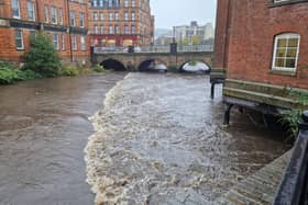 This image shows how water is rising in the River Sheaf in Sheffield on October 20 during Storm Babet. A number of flood alerts have been issued.