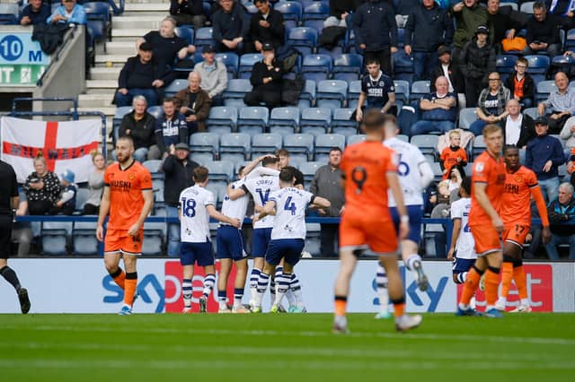 Mads Frokjar-Jensen of Preston North End celebrates