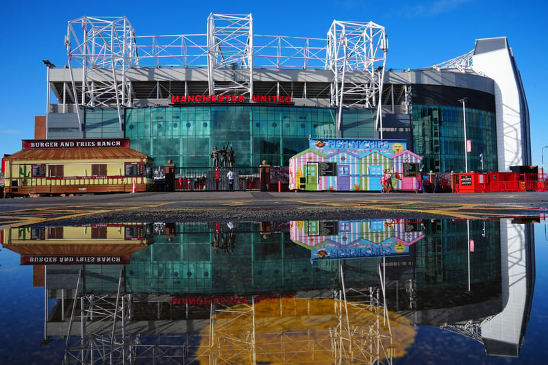 Old Trafford football stadium, home ground of Manchester United football club, is pictured in Manchester, central England, on October 22, 2023, following the death of Bobby Charlton