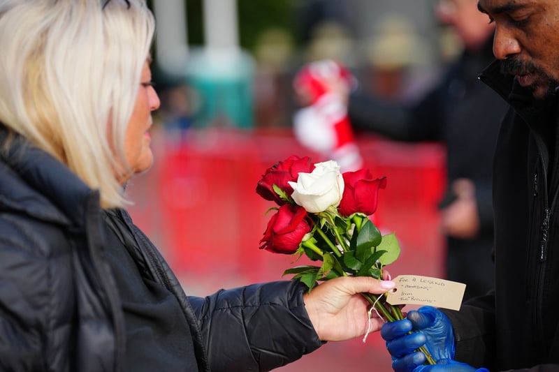 Flowers left at Old Trafford for Sir Bobby Charlton