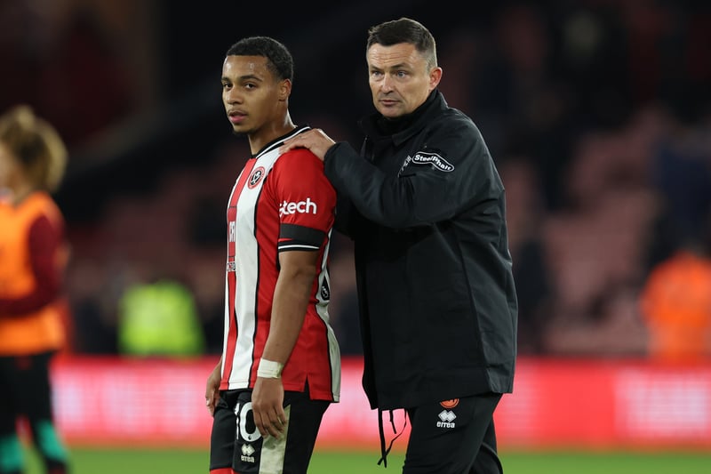 Paul Heckingbottom consoles Cameron Archer of Sheffield United. Picture: Simon Bellis/ Sportimage