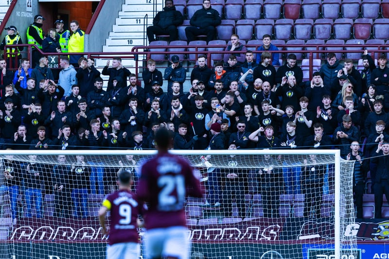 Hearts fans behind Joe Hart in the first half. Their usual drum was exceptionally quiet following O’Riley’s opening goal.