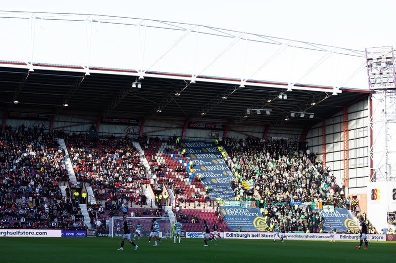 The crowd builds up in the Roseburn Stand with Celtic fans only allowed just over 600 seats. 