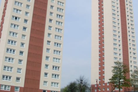 Built in 1964, 15 Croftbank Street in Clydebank is the joint fourth tallest building in Glasgow with 26 stories standing at 74 m (243 ft) tall