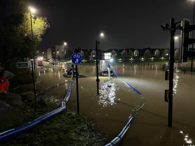 Pumps are being used to clear water away from flooded streets in Catcliffe (Photo: Rotherham Metropolitan Borough Council)