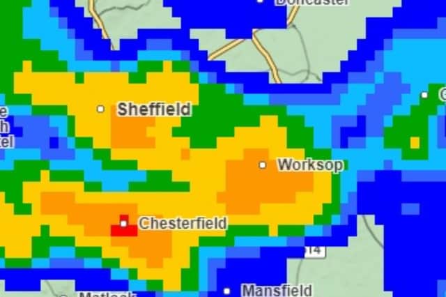 Further heavy rain is forecast for Sheffield tonight (October 23) and tomorrow at the same time flood alerts remain in place for nearby Catcliffe. Image by OpenMapTiles and the Met Office.