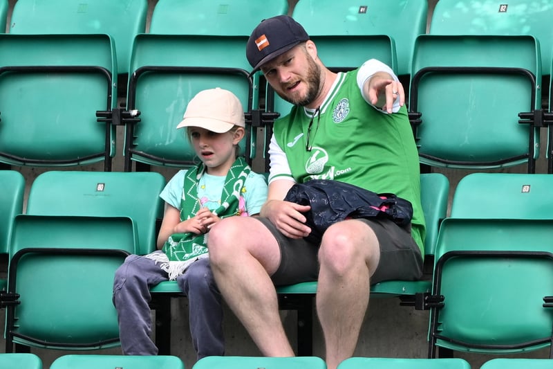 Two Hibs fans await their team’s clash against St Mirren.