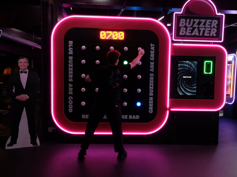 a contestant puts their reactions to the test on The Buzzer Beater game in the new Gameshow All-Stars bar at Orchard Square, in Sheffield city centre. 