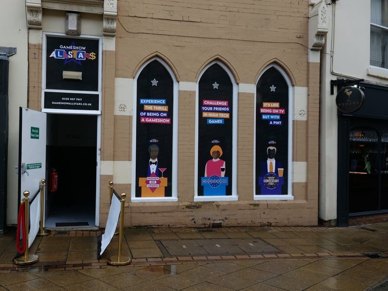 The entrance to the new Gameshow All-Stars bar at Orchard Square, on Leopold Street, in Sheffield city centre. 