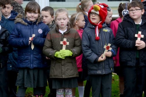 Gathering at the school's Field of Remembrance for a service of Remembrance 10 years ago.
