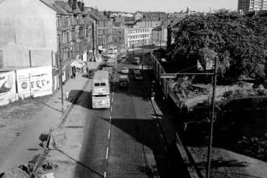 A view down Maryhil Road in 1968 from the Forth and Clyde canal. 