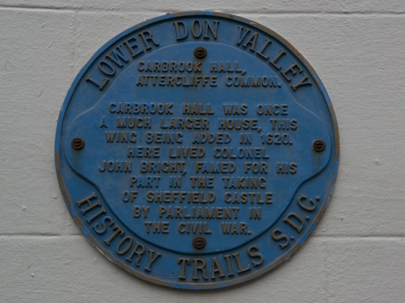 A plaque at Carbrook Hall, on Attercliffe Common, Sheffield