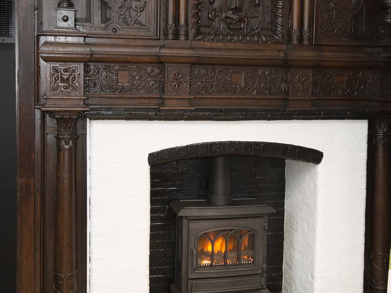 The old stone fireplace in the Oak Room at Carbrook Hall, on Attercliffe Common, Sheffield