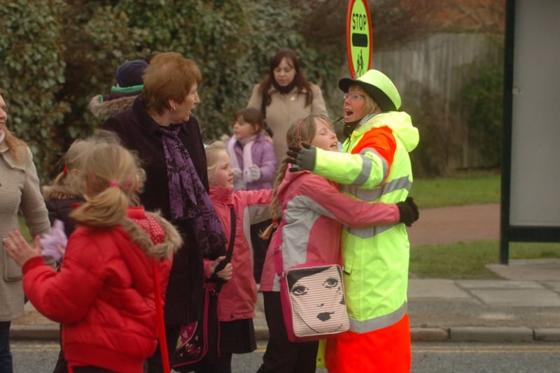 Susan Smith was the 2010 winner of The Sunderland Echo Crossing Guard of the Year competition.
Here she is outside Redby School, in Fulwell Road.