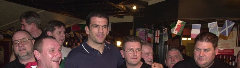 England's Rugby World Cup winning captain, Martin Johnson, at the Park pub, on Badsley Moor Lane, Rotherham, in February 2004. He is pictured with some of the locals