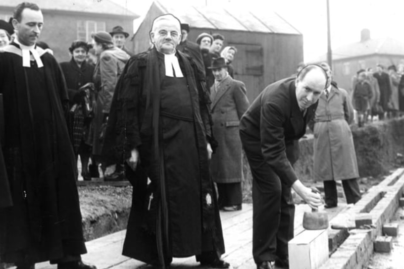 Mr John Chalmers was pictured laying the foundation stone of the New Presbyterian Church of St Margaret in Prince Edward Road, South Shields in 1957. Pictured with him is Rt Rev Dr J Deacon Photo: Shields Gazette