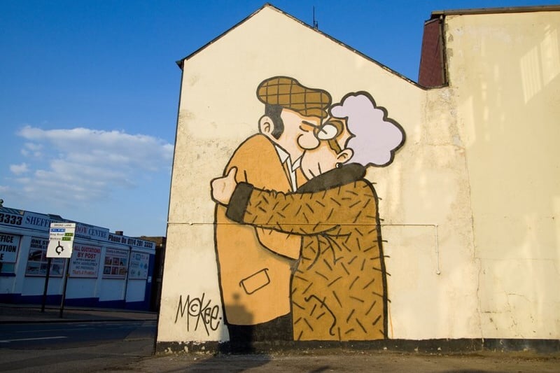 A new exhibition from artist Pete McKee, celebrating one couple’s love for each other and the connection to their local, is taking place at Trafalgar Warehouse.
The words: “Till the end of our days, I will love you forever” are taken from a poem written by Pete McKee to accompany his 2013 work The Snog. 
The couple featured in this, now iconic, landmark mural are Frank and Joy, and their story lies at the centre of the artist’s latest exhibition.
The exhibition will run from November 4-9, 11am-5pm, costing £7 for adults and £5 for children aged 12-18.