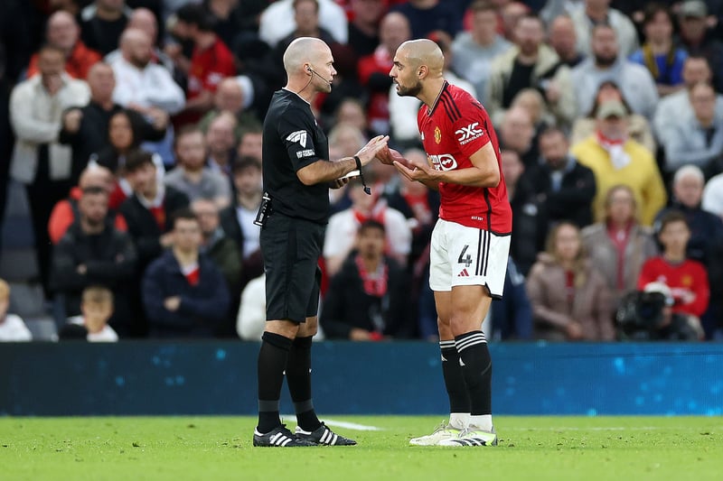 The second game in a row the midfielder has been taken off at half-time. Amrabat lost possession on several occasions in the first half and was needlessly booked for his reaction to being fouled by Foden.