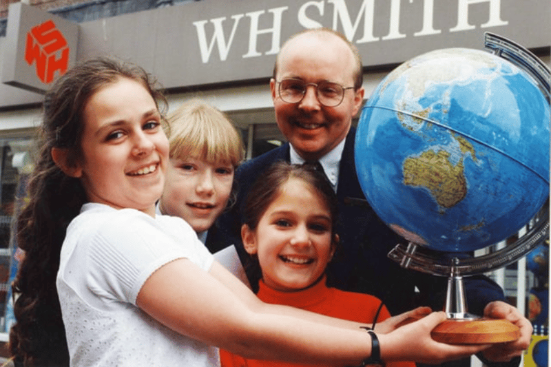 The winners of a Red Nose poetry competition organised by WH Smith. Collecting their trophies from WH Smith manager Ian Hudspith are Rachel Smith, Michelle Shotton and Clare Alaige. Photo: Shields Gazette