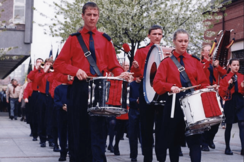 The St George's Day Parade gets under way outside South Shields Central Library in May 1995. Photo: Shields Gazette