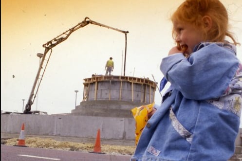Getting a close-up view of the construction work 34 years ago.