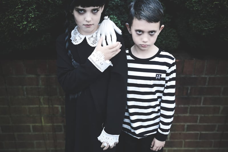 Mia age 9 as Wednesday Addams, Elijah age 8 and Pugsley Addams
Credit: Sophie Danielle De Villiers
