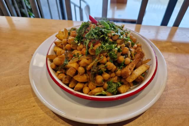 The delicious curry topped chips from The Monkey Jar at Sheffield's Kommune food hall